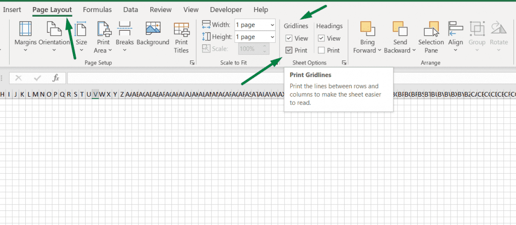 Enable or Tick Mark the Gridlines for Print