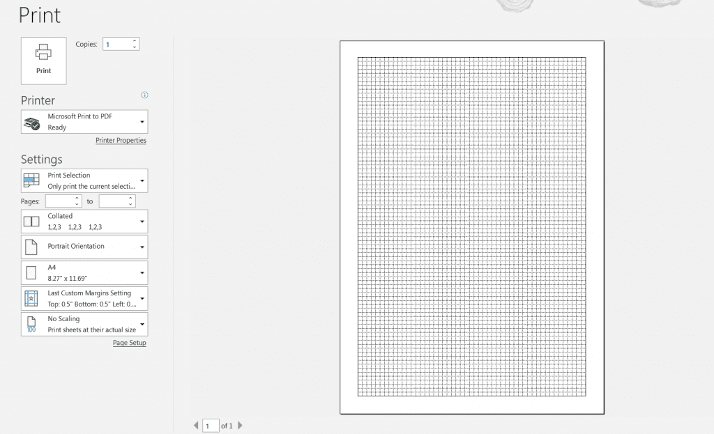 how to make graph paper in excel (Print area preview)