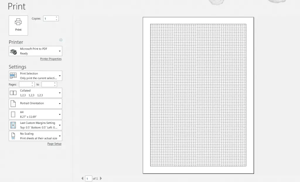 how to make graph paper in excel (Print area preview)