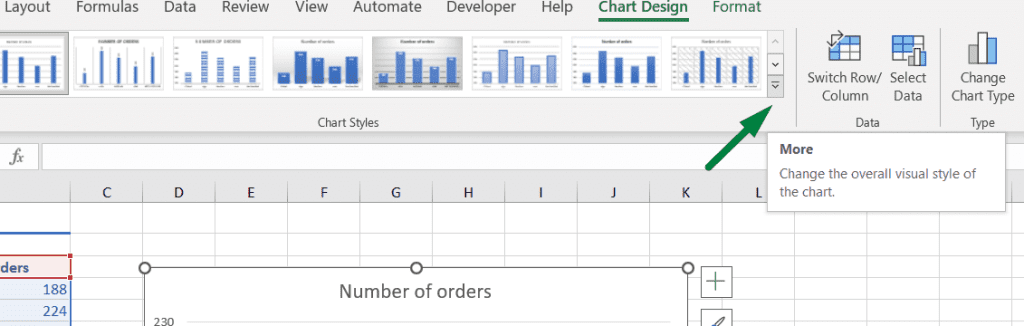 show more chart style in excel
