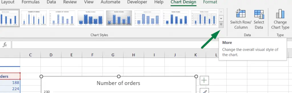 show more chart style in excel