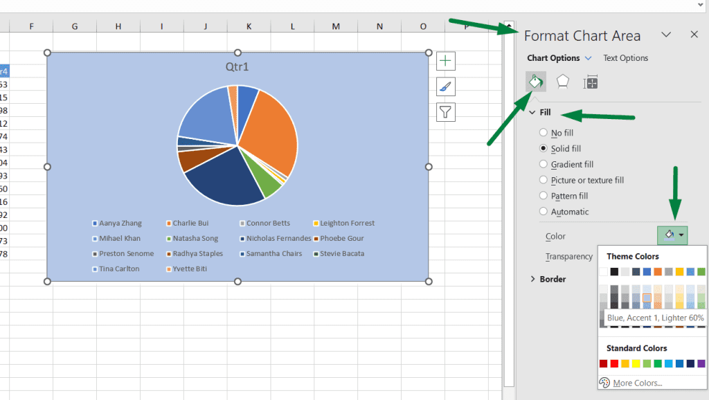 How to Change Background Color of Graph in Excel from format chart area