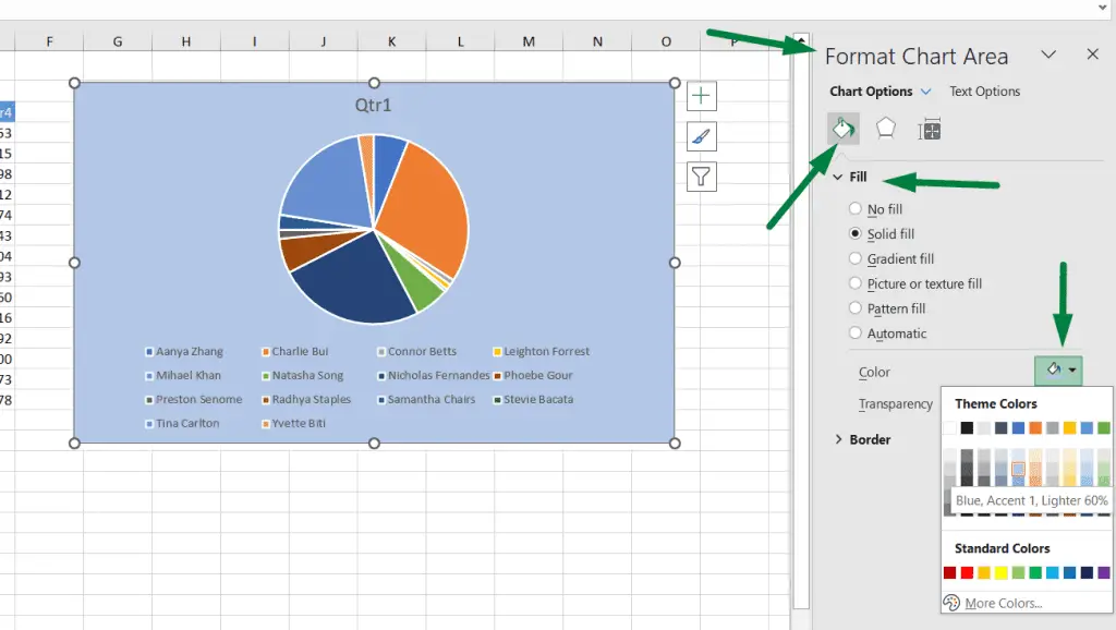 How to Change Background Color of Graph in Excel from format chart area