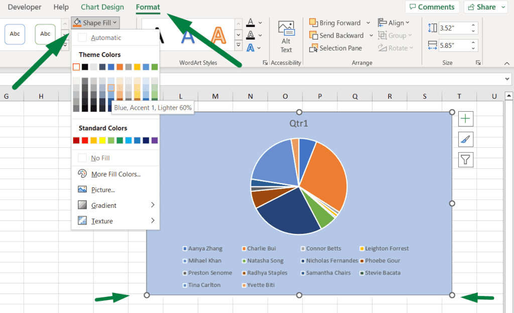 How to Change Background Color of Graph in Excel from format ribbon