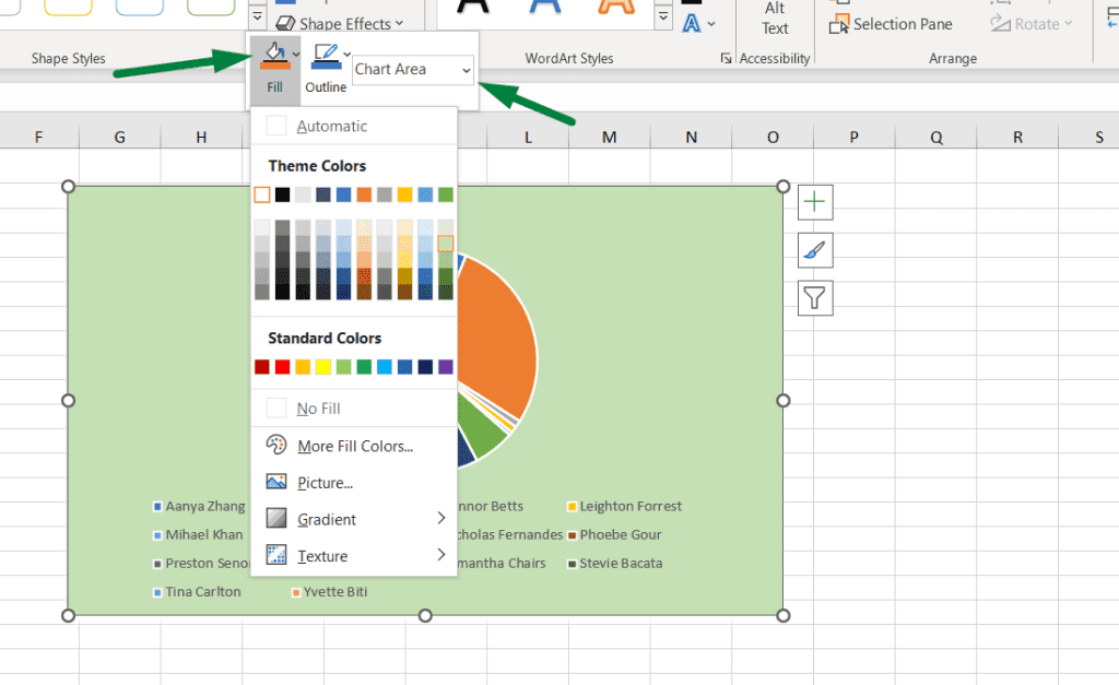 How to Change Background Color of Graph in Excel using right click