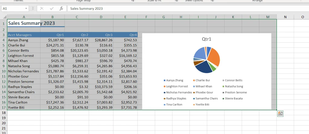 How to print graph and table in Excel