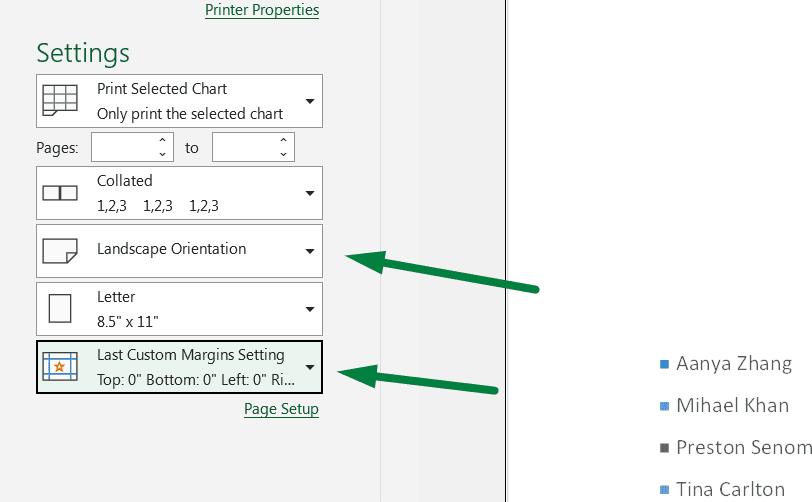 how do I print an Excel chart on one page