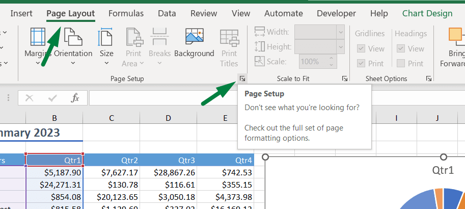 how to print chart in excel from the page layout ribbon