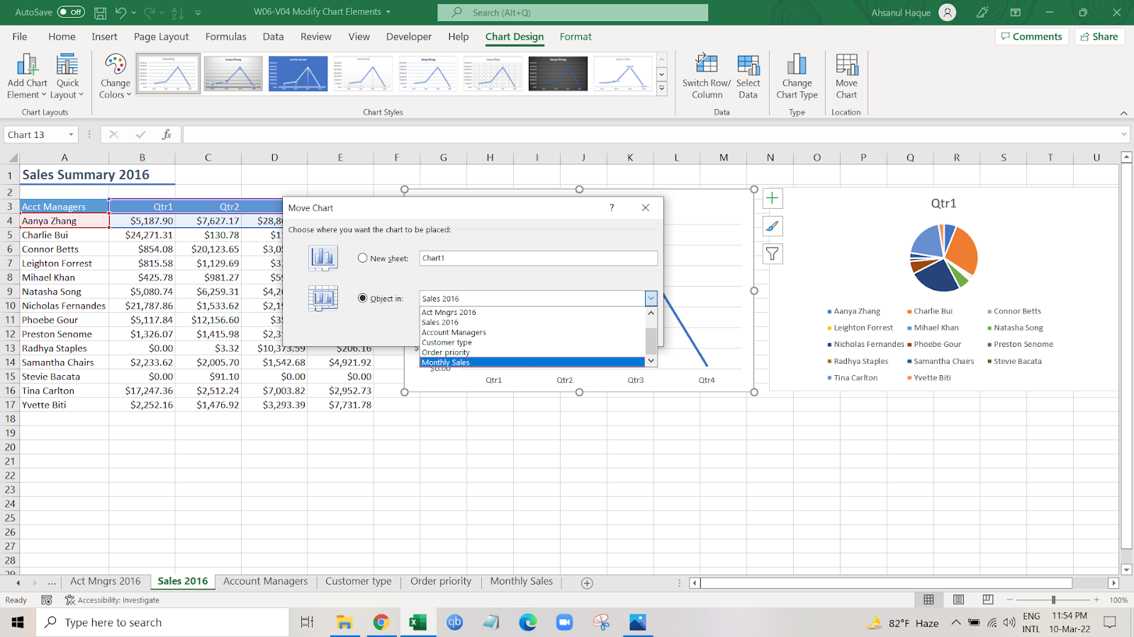 Move a chart to another worksheet in Excel step 4