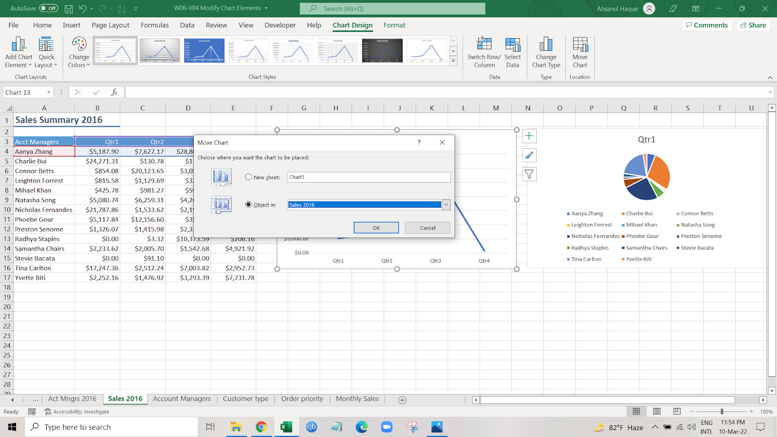 Move a chart to another worksheet in Excel step 2