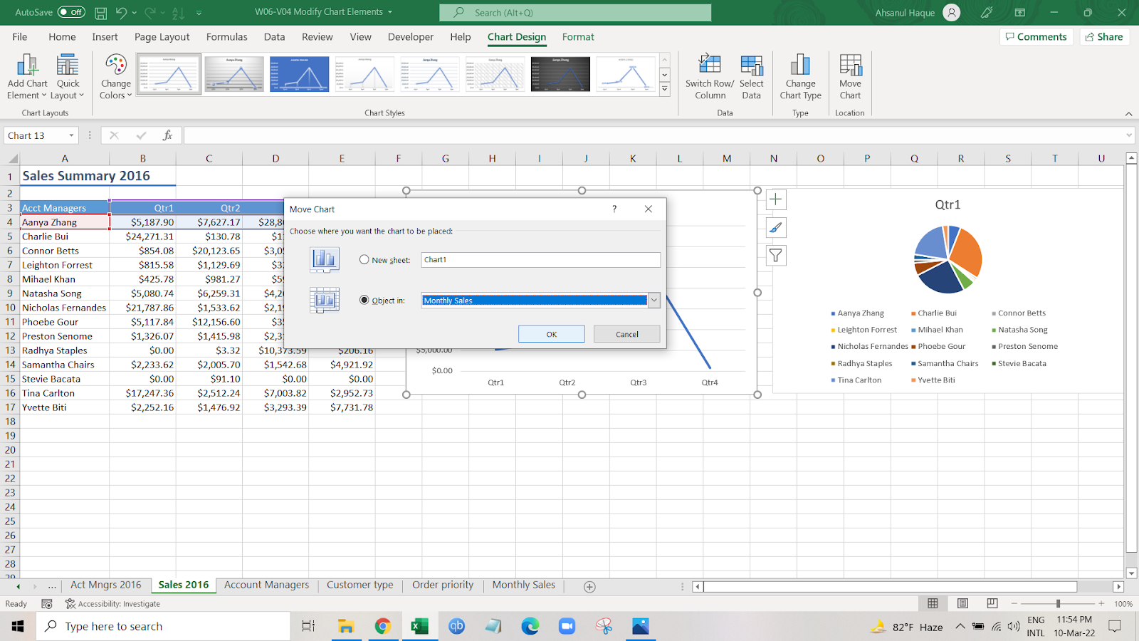 Move a chart to another worksheet in Excel step 5