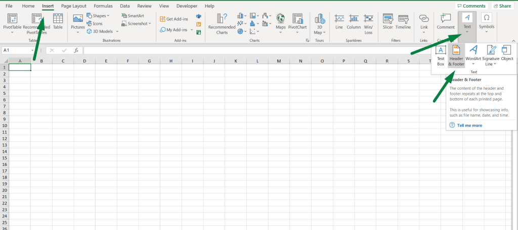 How to insert picture in Excel header step 1