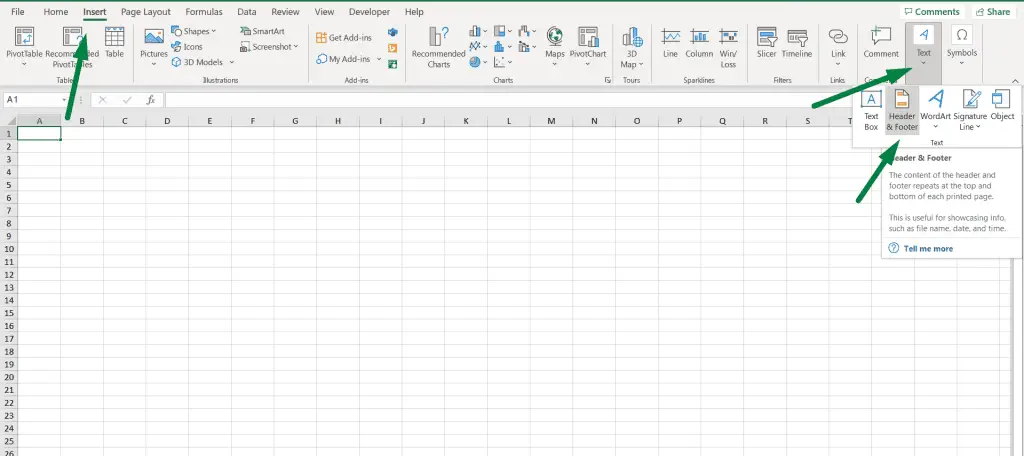 How to insert picture in Excel header step 1