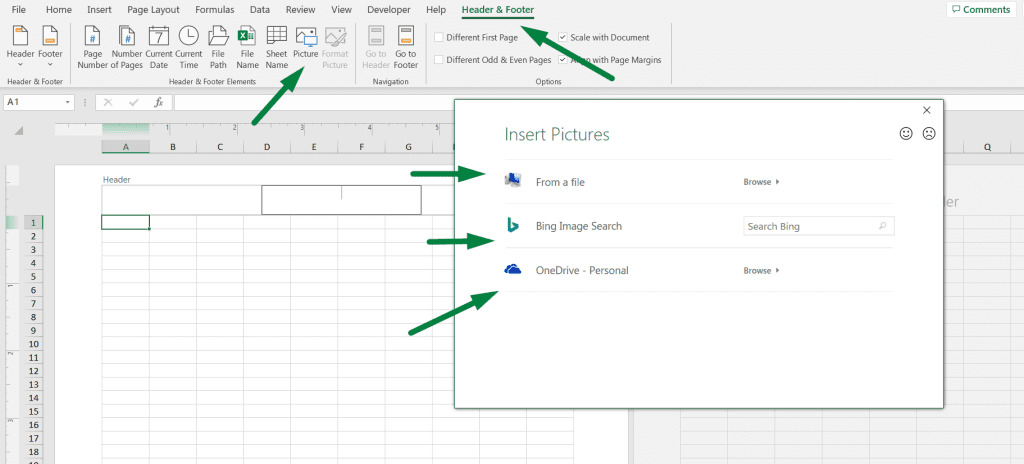 How to insert picture in Excel header step 2