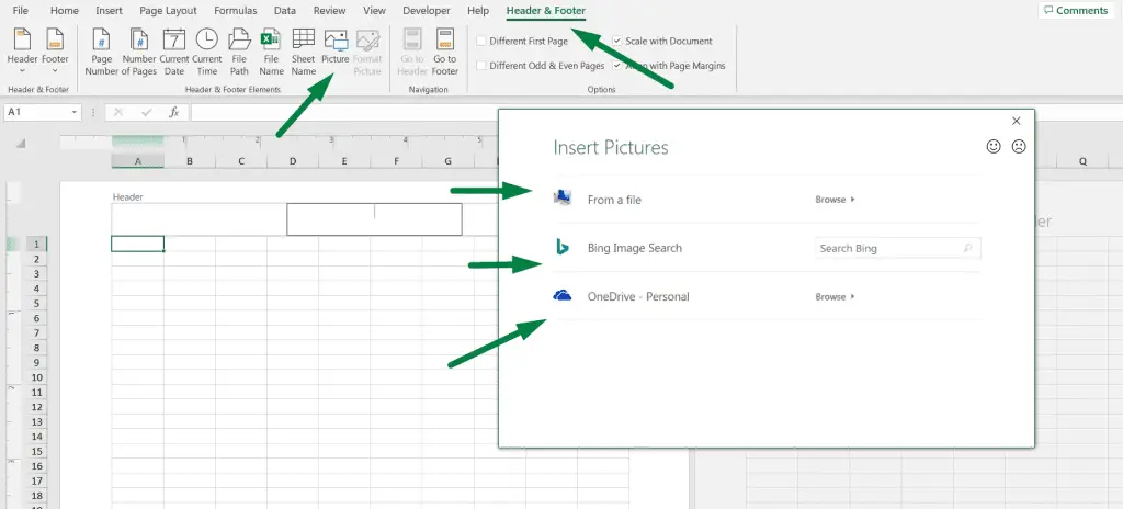 How to insert picture in Excel header step 2